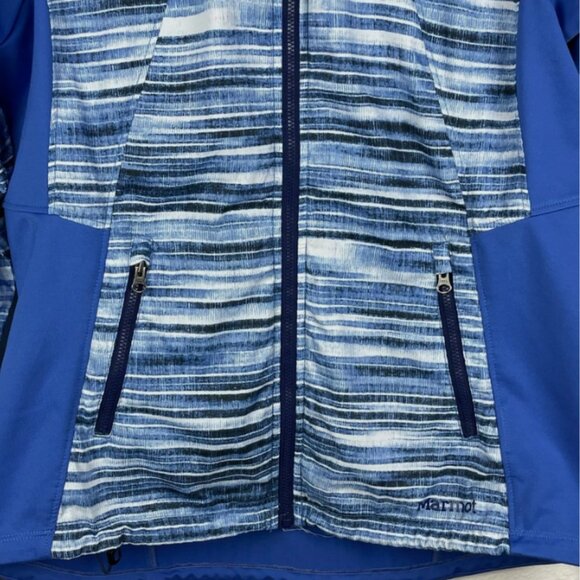Marmot Muse Jacket Women's‎ M Hooded Full Zip Striped Blue Lavender Wind Breaker - Picture 9 of 14